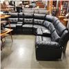 Image 1 : BRAND NEW TUFTED BLACK LEATHER 3 PIECE SECTIONAL SOFA, POWER RECLINING, UNDERLIGHTING, CONSOLE AND C