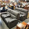 Image 1 : BRAND NEW PERTH RECLINING SOFA AND LOVESEAT, GREY PALOMINO FABRIC,WITH CONSOLE AND CUPHOLDERS, RETAI