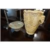 Image 2 : ALABASTER PEDESTAL BOWL AND CAST EASTERN BOWL, REPAIRED