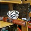 Image 1 : PAINTED POT SIGNED ACOMA RAINSTICK AND WOOD CARVING