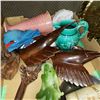 Image 2 : TRAY OF VINTAGE VASES, 2 IRON WOOD DOLPHINS, ETC