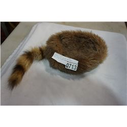 VINTAGE FUR HAT W/ RACCOON TAIL SIZE YOUTH LARGE