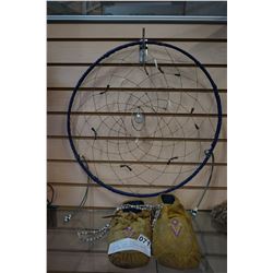 PAIR OF LEATHER BEADED MOCASINS, DREAM CATCHER, AND 2 DRIED CORN NECKLACES