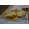 Image 2 : FRENCH IVORY VANITY SET TRAY, BRUSHES AND MIRROR