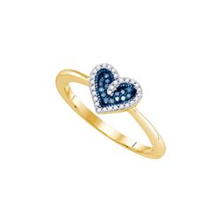 10kt Yellow Gold Womens Round Blue Colored Diamond Hear