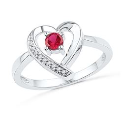 10kt White Gold Womens Round Lab-Created Ruby Heart Lov