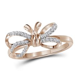 10kt Rose Gold Womens Round Natural Diamond Ribbon Bow