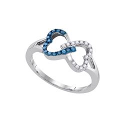 10kt White Gold Womens Round Blue Colored Diamond Heart