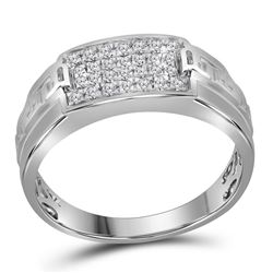 10kt White Gold Mens Round Pave-set Diamond Rectangle C