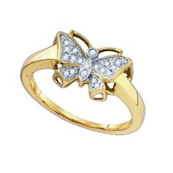 10KT Yellow Gold 0.07CTW DIAMOND BUTTERFLY RING