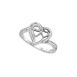 10kt White Gold Womens Round Natural Diamond Triple Hea