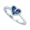 Image 1 : 10K White-gold 0.10CTW BLUE DIAMOND MICRO-PAVE HEART RI