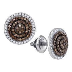 10KT White Gold 0.55CTW COGNAC DIAMOND MICRO-PAVE EARRI