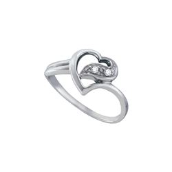 14kt White Gold Womens Round Diamond Simple Heart Ring