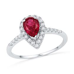 10kt White Gold Womens Pear Lab-Created Ruby Solitaire