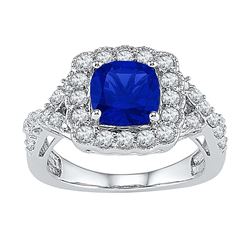 10kt White Gold Womens Princess Lab-Created Blue Sapphi