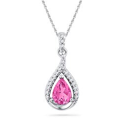 10kt White Gold Womens Pear Lab-Created Pink Sapphire S