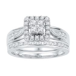 10kt White Gold Womens Diamond Square Cluster Bridal We