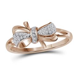 10kt Rose Gold Womens Round Natural Diamond Ribbon Bow