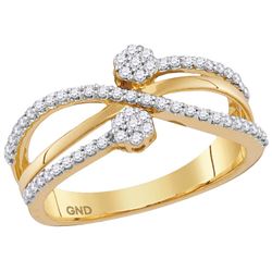 10kt Yellow Gold Womens Round Natural Diamond Flower Cl