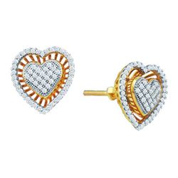 10KT Yellow Gold 0.30CTW DIAMOND MICRO PAVE HEART EARRI