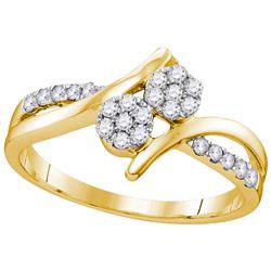14kt Yellow Gold Womens Round Diamond Double Cluster Br