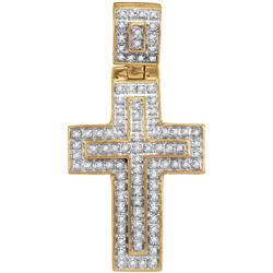 10kt Yellow Gold Mens Round Diamond Christian Cross Lay