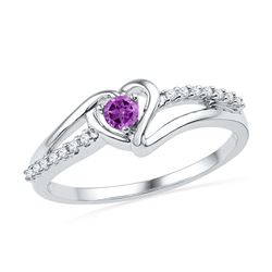 10kt White Gold Womens Lab-Created Amethyst Heart Love