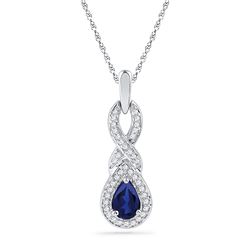 10kt White Gold Womens Pear Lab-Created Blue Sapphire S