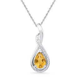 10kt White Gold Womens Pear Lab-Created Citrine Solitai