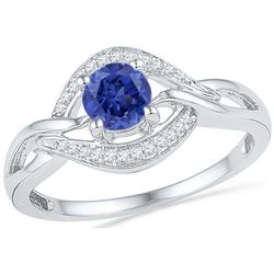 10kt White Gold Womens Round Lab-Created Blue Sapphire