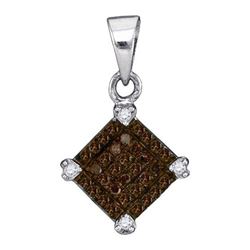 10KT White Gold 0.15CTW COGNAC DIAMOND MICRO-PAVE PENDA