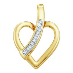 10KT Yellow Gold 0.03CTW ROUND DIAMOND HEART PENDENT
