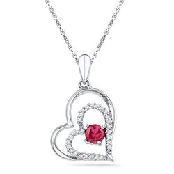 10kt White Gold Womens Round Lab-Created Ruby Heart Lov