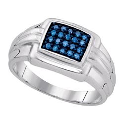 925 Sterling Silver White 0.25CTW-BLUE DIAMOND MENS RIN