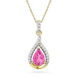 10kt Yellow Gold Womens Pear Lab-Created Pink Sapphire