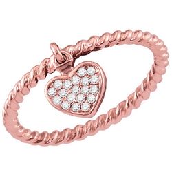 10kt Rose Gold Womens Round Diamond Heart Dangle Rope S