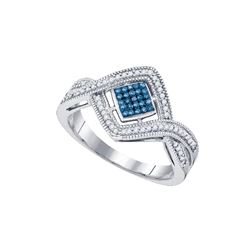 10kt White Gold Womens Round Blue Colored Diamond Squar