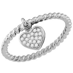 10kt White Gold Womens Round Diamond Heart Dangle Stack