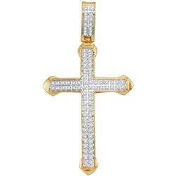 10kt Yellow Gold Mens Round Diamond Christian Cross Cha