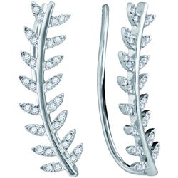 10kt White Gold Womens Round Diamond Floral Leaf Climbe