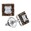 Image 1 : 10KT White Gold 0.33CTW COGNAC DIAMOND MICRO-PAVE EARRI