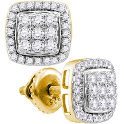 10kt Yellow Gold Womens Round Diamond Square Cluster Ea