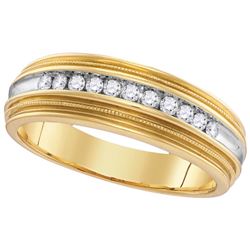 10kt Yellow Gold Mens Round Diamond Two-tone Milgrain W