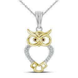 10kt Yellow Gold Womens Round Natural Diamond Owl Bird
