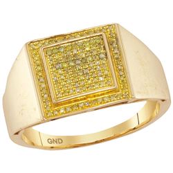 10kt Yellow Gold Mens Round Yellow Colored Diamond Squa