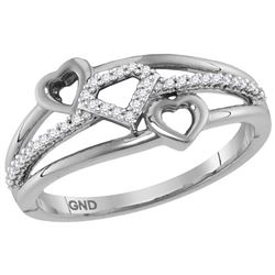 10kt White Gold Womens Round Natural Diamond Double Hea