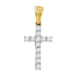 10kt Yellow Gold Womens Round Natural Diamond Cross Fai