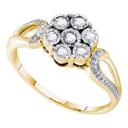 925 Sterling Silver Yellow 0.12CTW DIAMOND FLOWER RING