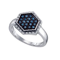 925 Sterling Silver White 0.18CTW BLUE DIAMOND CLUSTER